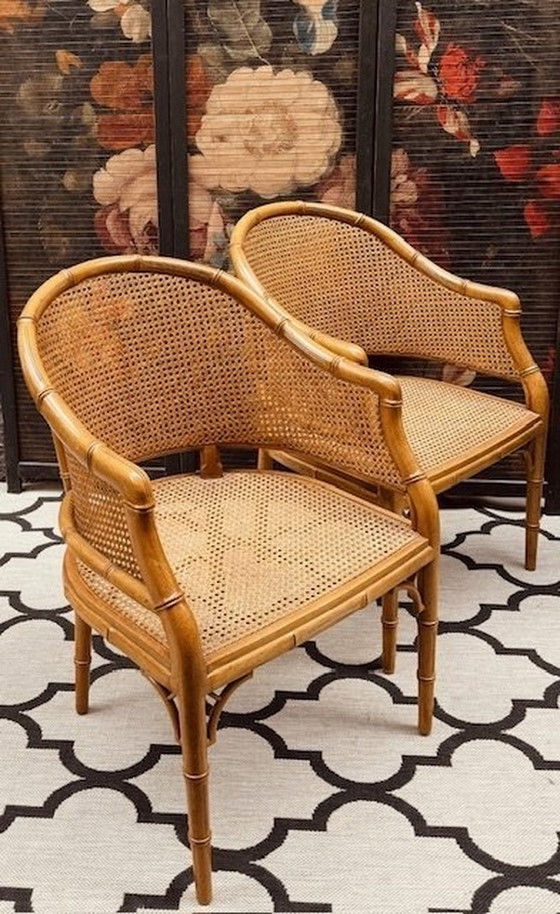 Image 1 of 4x Giorgetti Dining Chairs Faux Bamboo With Webbing