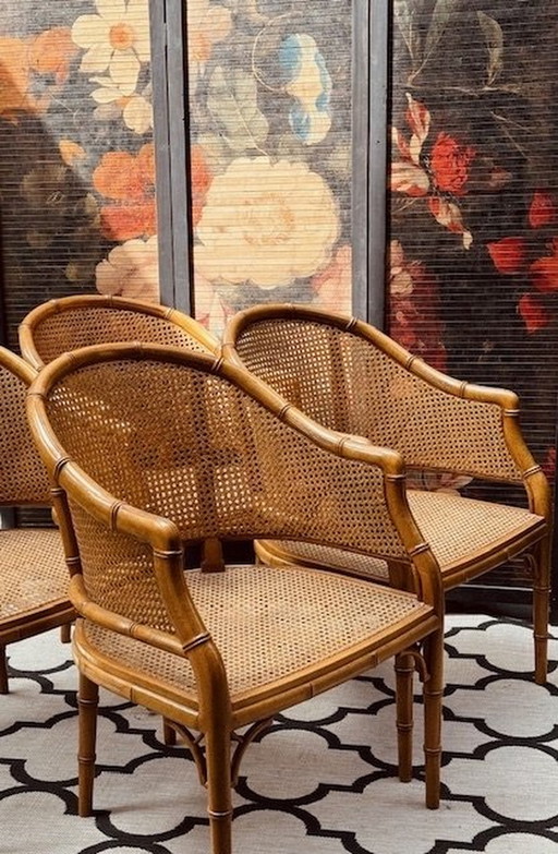 4x Giorgetti Dining Chairs Faux Bamboo With Webbing