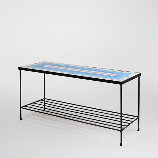  Mid - Century mosaic coffee table with metal frame, France, 1950S