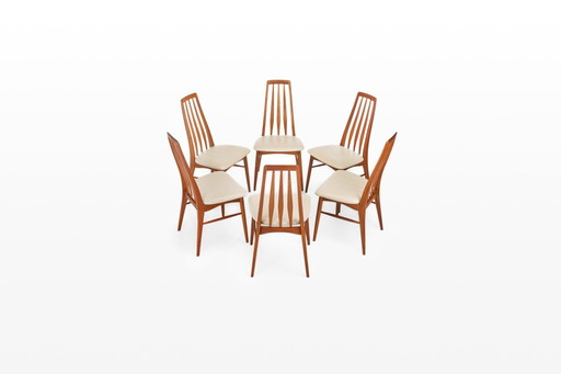 Eva Dining Chairs In Teak And Cream Leather By Niels Koefoed For Koefoeds Hornslet, 1960S, Set Of 6