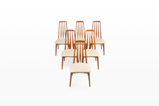 Eva Dining Chairs In Teak And Cream Leather By Niels Koefoed For Koefoeds Hornslet, 1960S, Set Of 6