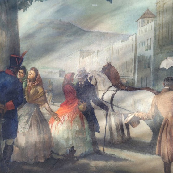Image 1 of Large vintage painting 343cm, daily scene by Lluís Muntané Muns, Spain