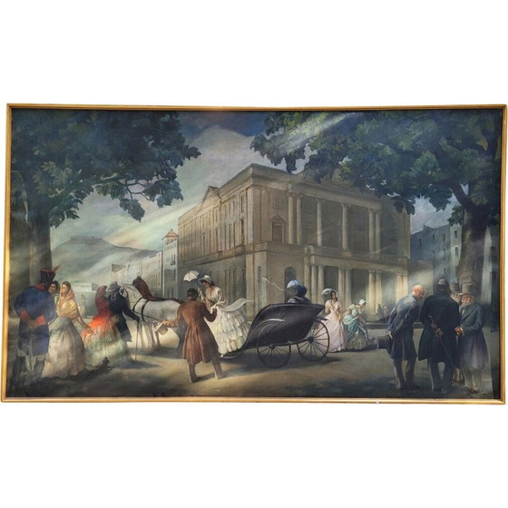 Image 1 of Large vintage painting 343cm, daily scene by Lluís Muntané Muns, Spain