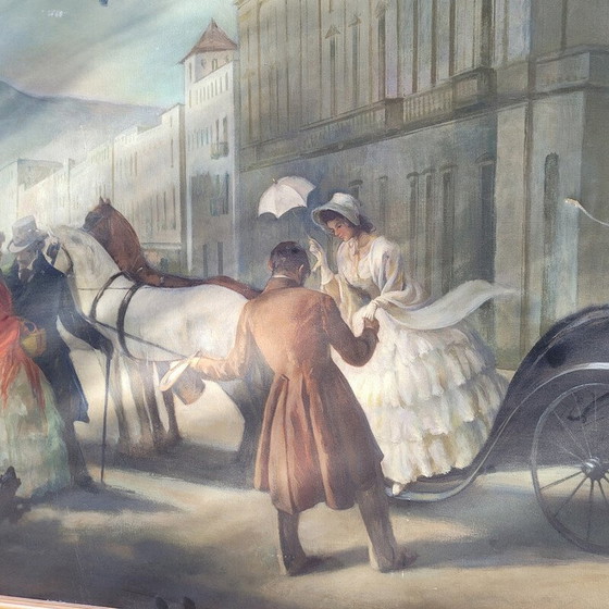 Image 1 of Large vintage painting 343cm, daily scene by Lluís Muntané Muns, Spain