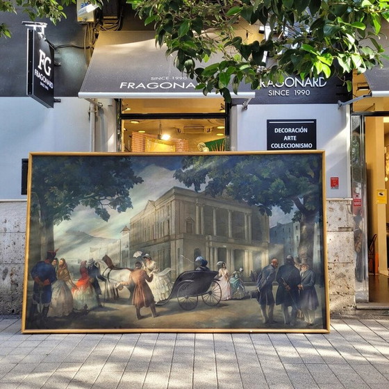 Image 1 of Large vintage painting 343cm, daily scene by Lluís Muntané Muns, Spain