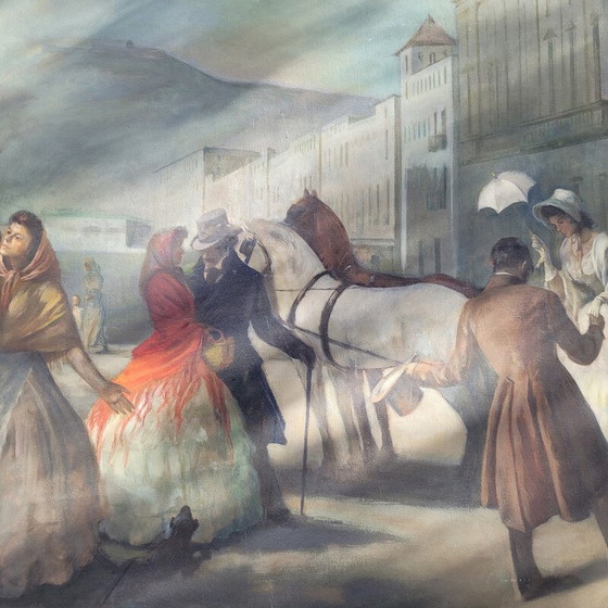 Image 1 of Large vintage painting 343cm, daily scene by Lluís Muntané Muns, Spain