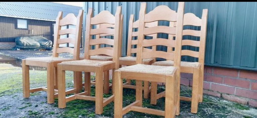 6x Tanned Oak Dining Chairs