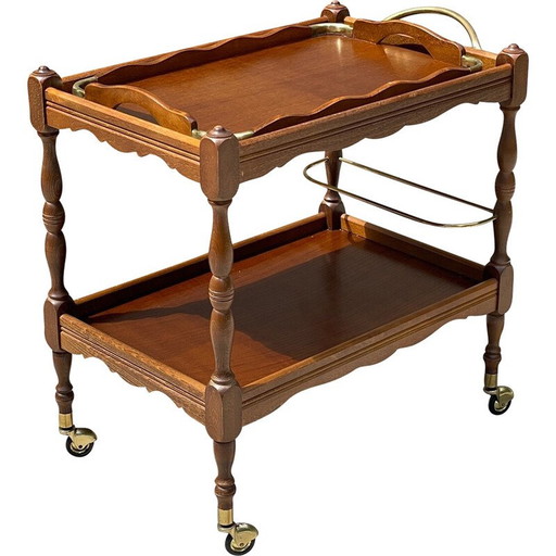 Vintage server and tray in wood and brass