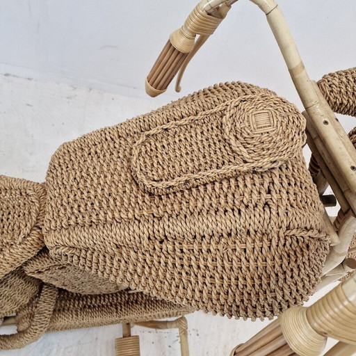 Vintage Harley Davidson motorcycle sculpture in woven rattan and willow, USA 1980