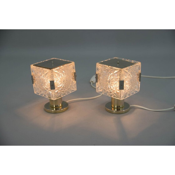 Image 1 of Coppia di lampade da tavolo vintage in ottone e vetro di Kamenicky Senov, 1970