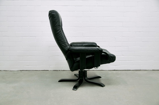 Image 1 of Swedish black leather swivel swivel chair