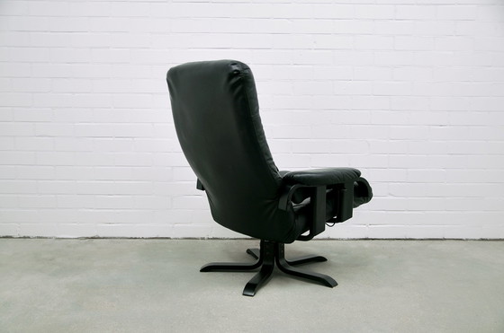 Image 1 of Swedish black leather swivel swivel chair