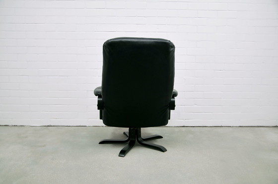 Image 1 of Swedish black leather swivel swivel chair