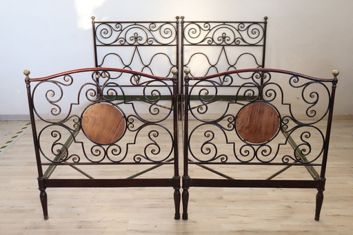 Antique Single Beds In Iron, Set Of 2