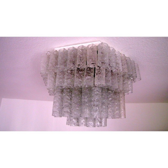 Image 1 of Lampadario vintage tedesco in tubo di vetro ghiacciato di Doria Leuchten