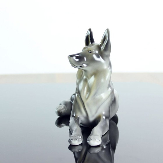 Image 1 of Mid-century porcelain statue of German Shepard by Hollohaza, Hungary 1831