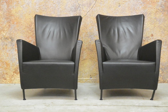 Image 1 of 2 black leather Montis Windy armchairs