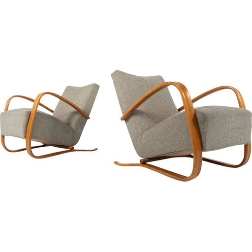 Pair of vintage H269 armchairs in bentwood by Jindrich Halabala, Czechoslovakia 1940