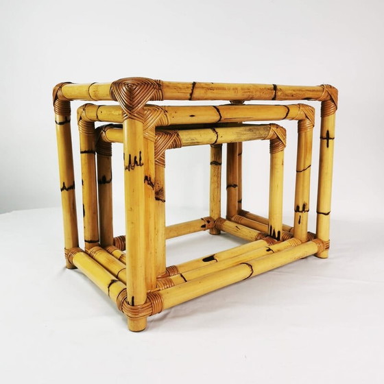Image 1 of Vintage bamboo modular nesting tables, Germany 1970s
