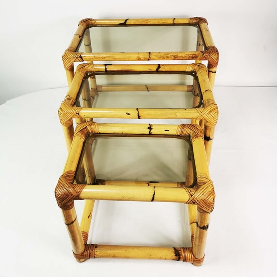 Image 1 of Vintage bamboo modular nesting tables, Germany 1970s