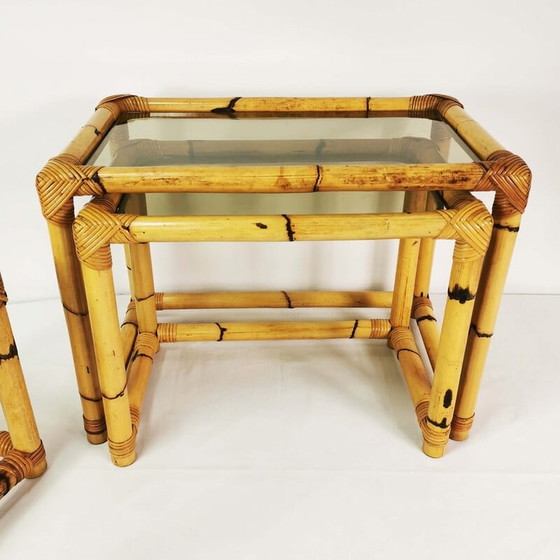 Image 1 of Vintage bamboo modular nesting tables, Germany 1970s