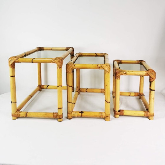 Image 1 of Vintage bamboo modular nesting tables, Germany 1970s