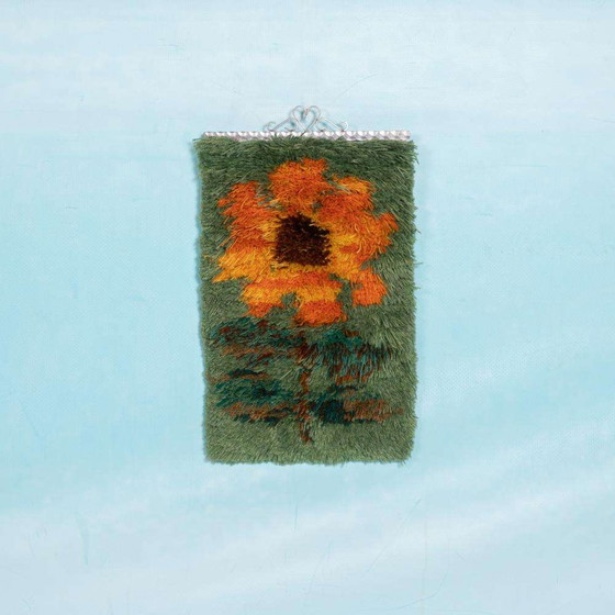 Image 1 of Vintage Rya tapestry orange flower, Sweden 1960s wall back