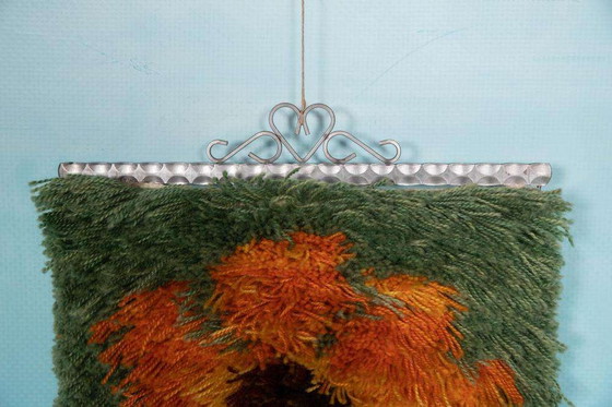 Image 1 of Vintage Rya tapestry orange flower, Sweden 1960s wall back