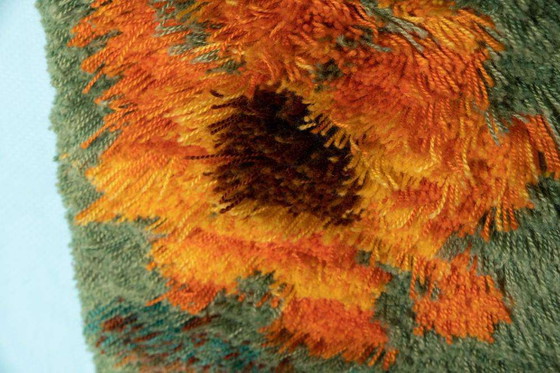 Image 1 of Vintage Rya tapestry orange flower, Sweden 1960s wall back