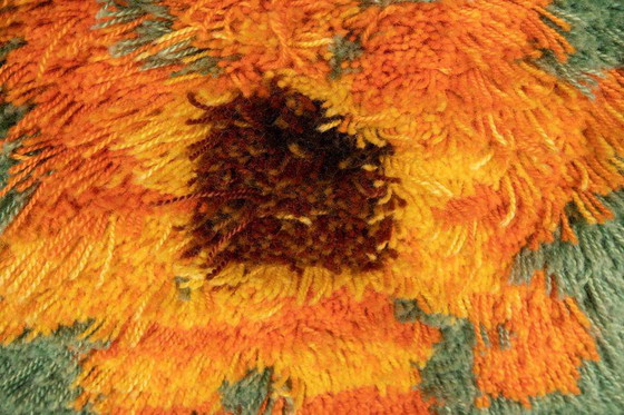 Image 1 of Vintage Rya tapestry orange flower, Sweden 1960s wall back