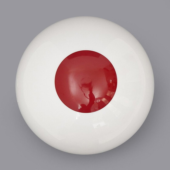 Image 1 of Vintage mushroom table lamp in red painted metal and methacrylate, Italy 1960