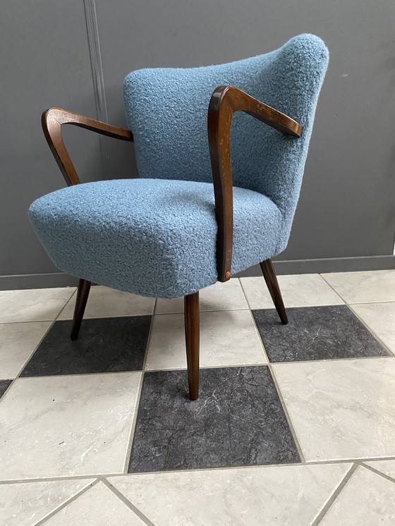 Image 1 of Blue boucle cocktail chair with armrests 1960s