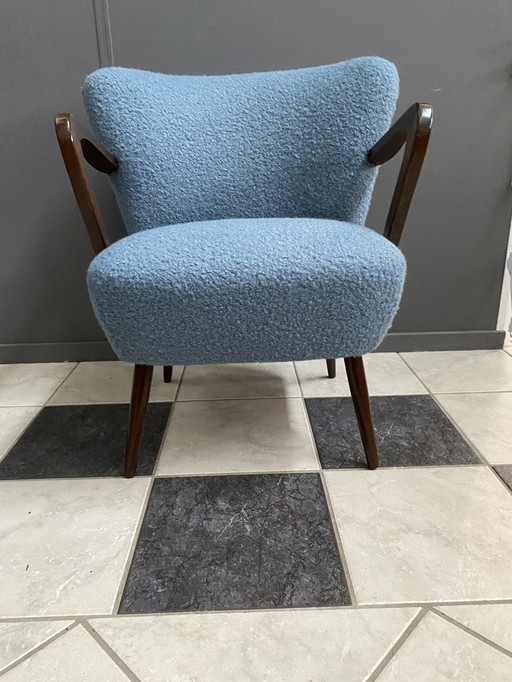 Blue boucle cocktail chair with armrests 1960s