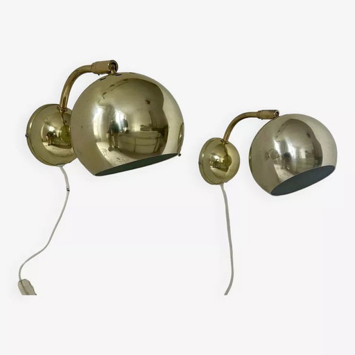 2 applique da parete regolabili in ottone, Svezia 1970