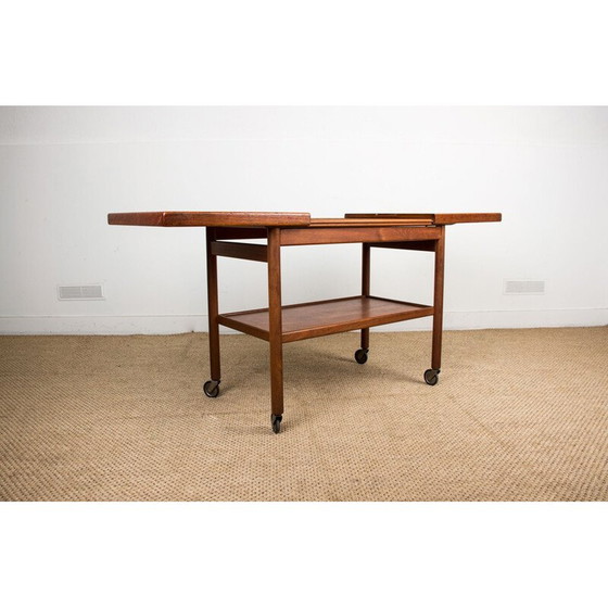 Image 1 of Vintage teak double tiered extendable trolley table, Danish 1960s