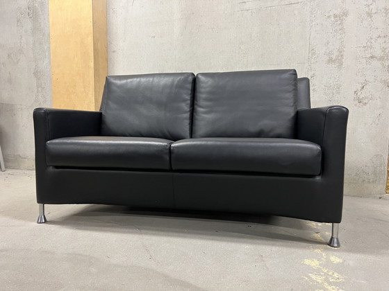 Image 1 of Leolux 2 seater sofa black leather