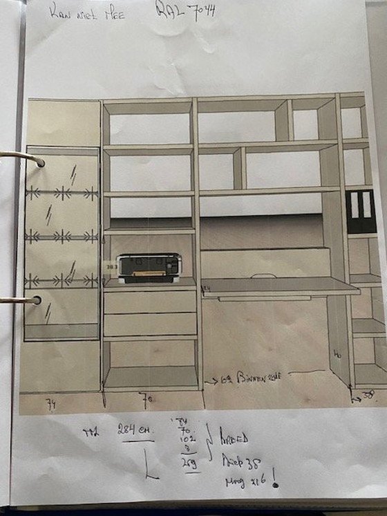 Image 1 of Hulstra Workplace/Bookcase And Desk Chair, Silk Gray Matte Fitted With Drawers, Desk Shelf, Display Cabinet And Lighting