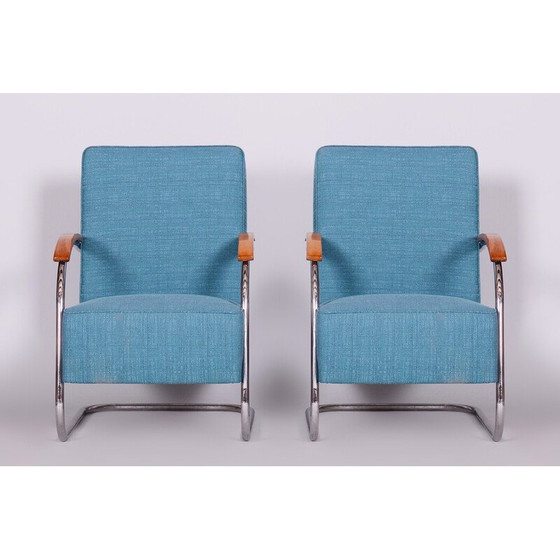 Image 1 of Pair of vintage blue armchairs by Mucke-Melder, Czechia 1930s