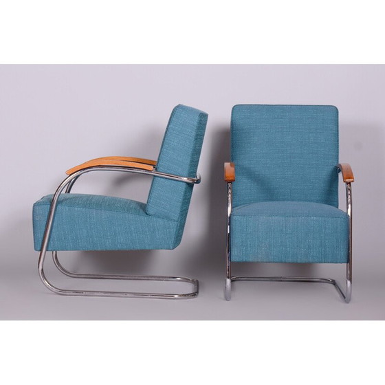 Image 1 of Pair of vintage blue armchairs by Mucke-Melder, Czechia 1930s