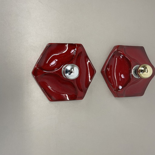 Set Of Two Space Age Ceramic Fat Lava Wall Lights By Hustadt Lights Germany 1970