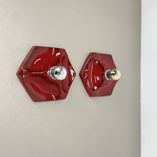 Set Of Two Space Age Ceramic Fat Lava Wall Lights By Hustadt Lights Germany 1970