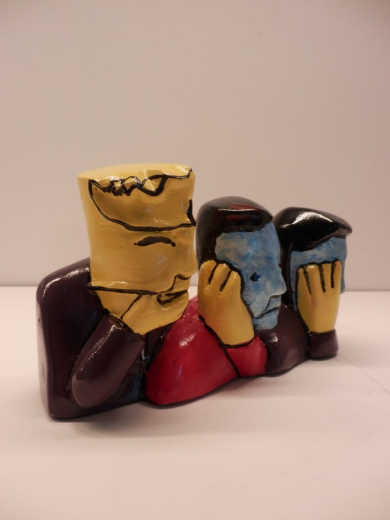 Image 1 of Herman Brood Sculpture HEAR SEE and SPEAK - with certificate.