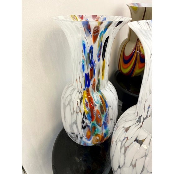 Image 1 of Set Of 2 Contemporany Vases Murrine Sphere In Murano Style Glass With Multicolored Murrine Like Venini Style