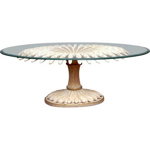 Vintage coffee table in wood and glass by Chelini Florence, Italy 1970
