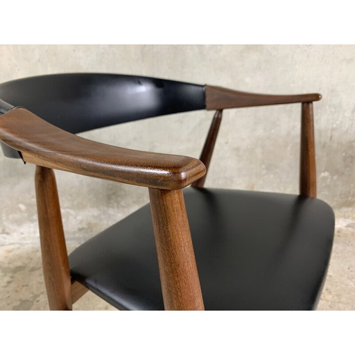 Vintage model 213 armchair in teak and imitation leather by Th Harlev for Farstrup Møbler, 1958