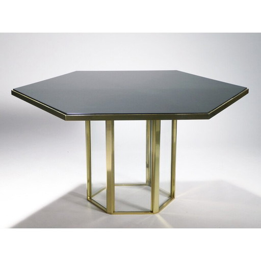 Italian lacquer and brass table by Romeo Rega - 1970s