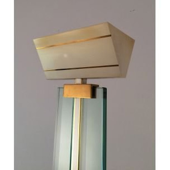Image 1 of Vintage floor lamp in glass, brass and lacquered metal, 1970