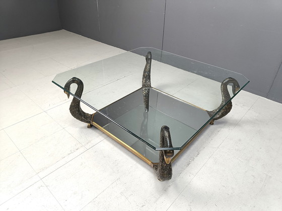 Image 1 of Brass Swan Coffee Table, 1970S 