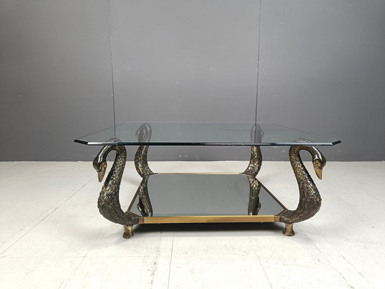 Image 1 of Brass Swan Coffee Table, 1970S 