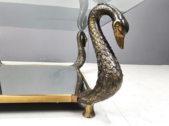 Image 1 of Brass Swan Coffee Table, 1970S 